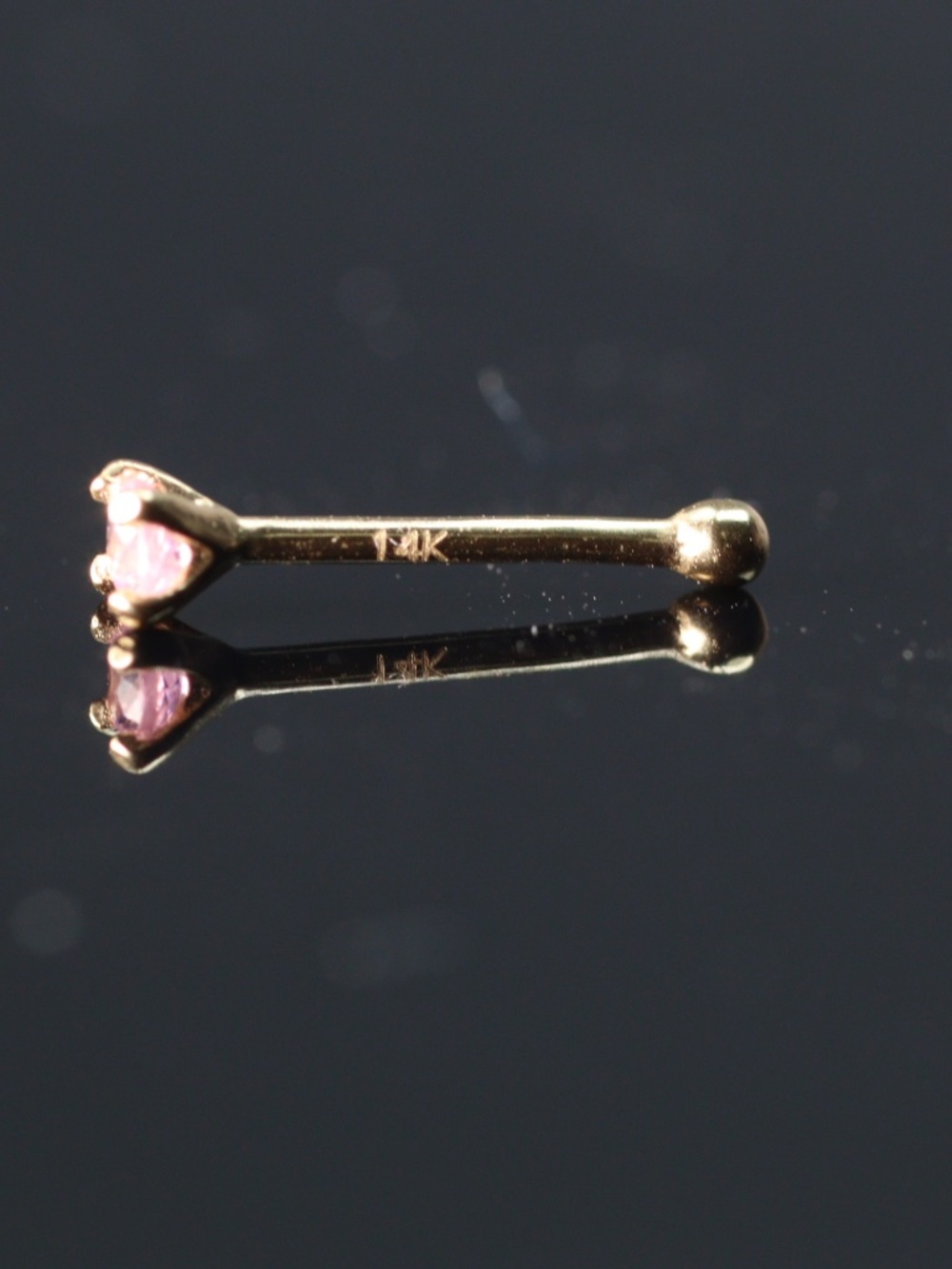 14kt. Gold Soft Pink Crystal Princess Cut Nose Piercing Stud New